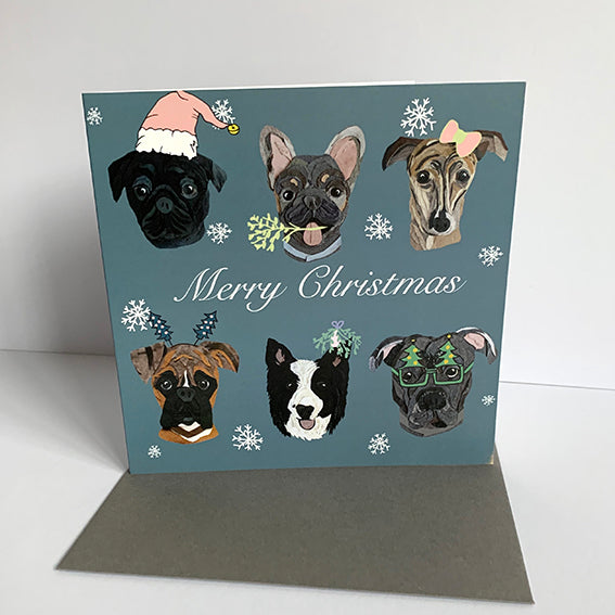 Dog Christmas Card- Light Blue