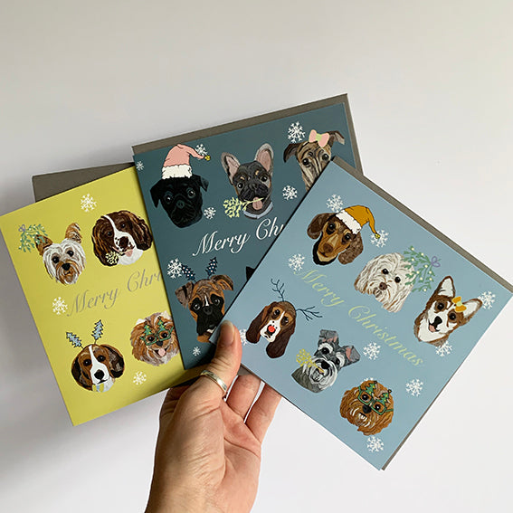 Dog Christmas Card- Light Blue