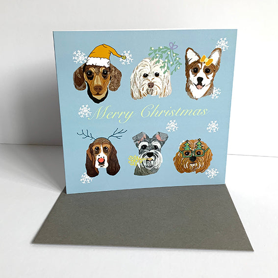 Dog Christmas Card- Light Blue