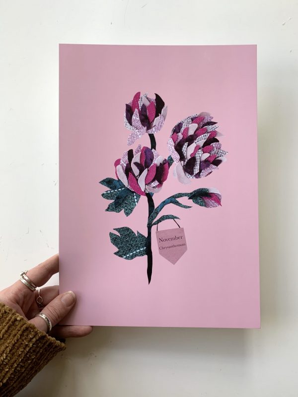 Floral birth month flower print for November- Chrysanthemum
